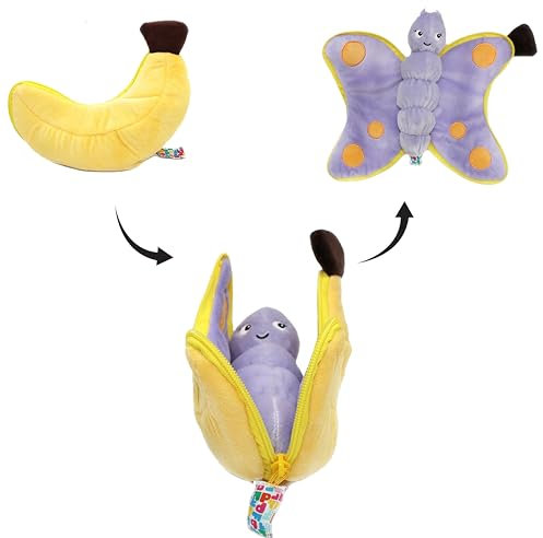 Déglingos Les FLIPETZ - Doudou Poppet Le Papillon/Banane- Papillon Cache-Cache réversible - Peluche Toute Douce pour bébé - Idées Cadeaux de Naissance, Jaune et Violet