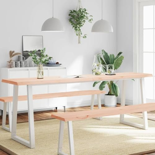 ShGaxin Plateau de table en bois massif chêne bord naturel 200 x 60 x 6 cm, plan de travail de cuisine, plateaux en bois, table de salon, plan de travail en bois
