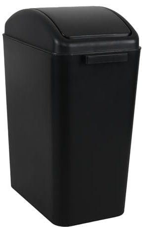 Yarebest 15 Liters Black Slim Swing Lid Trash Bin, Plastic Waste Bin for Kitchen Bathroom Office