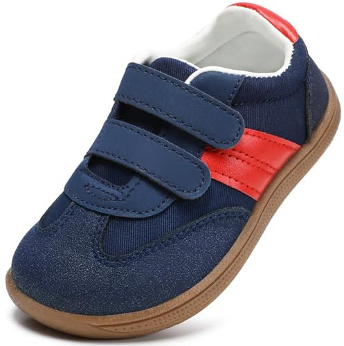 STQ KIDS Jungen Schuhe Breiter Zehenraum Kleinkinder Lauflernschuhe rutschfeste Kinder Sneakers Weiche Leicht mit Haken- und Schlaufenband Blau 22 EU Weit