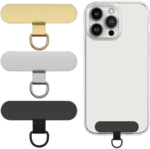 AYWFEY 3 Pcs Universal Phone Tether Tab, Metal Cellphone Tether Patches, Crossbody Phone Lanyard Patch Replacement, Phone Strap Connector Clip for Most Cell Phones(Black, Silver, Gold)