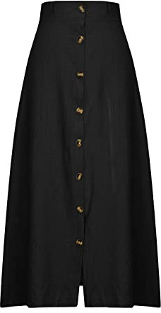 Jupe Lin Femme Taille Haute- Jupe Ete Femme Fente avec Boutons Couleur Unie DéContractéE Jupes Mi Longue Chic Pas Cher Grande Taille Léger Fluide Coton Et Lin De Plage Voyage Vacances Quotidien