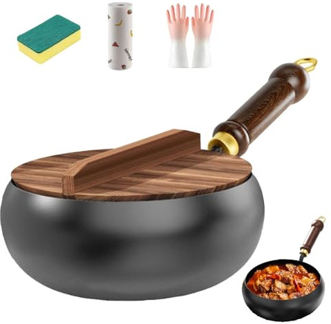 Japanische Eisenpfanne, 2025Eisenpfanne Geschmiedet, 20/24/26/28/30cm Bratpfanne Aus Hochreinem Eisen, Japanische Eisenpfanne Mit Holzdeckel, Eisenpfanne Ohne Beschichtung (Topf + Holzdeckel, 20cm)