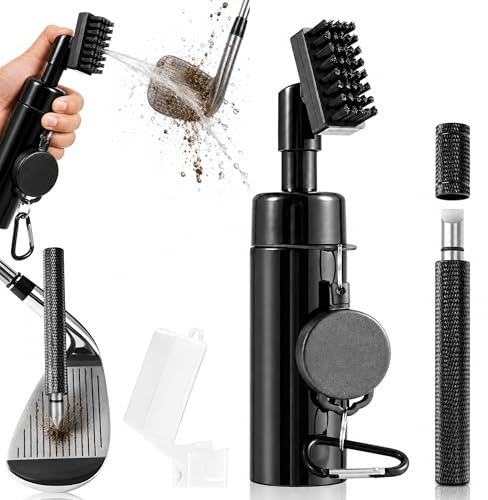 Wynaura Pro Golf Club Cleaner Brush with Golf Groove Sharpener Tool Suitable for U & V-Grooves 8 Inches Golf Water Brush with Retractable Clip Hold 5oz of Water Perfect Golf Accessories for Men/Women