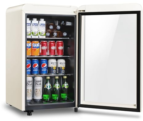 3.2 Cu.Ft Retro Beverage Refrigerator Cooler, Mini Fridge with Glass Door