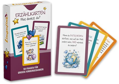 Erzählkarten für Kinder | was denkst du? 50 besondere Fragen zu Gefühlen, Fantasie & Alltag für große Kindergedanken | Gesprächskarten ab 5 | Familie, Kita & Grundschule - Spiel, Reflexion & Bindung