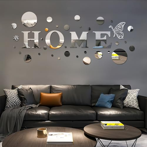 36 Stück Rund 3D DIY Acryl Spiegel Aufkleber Set Wandaufkleber, Silber | DIY Wandsticker, Kreis Acrylspiegel Wandtattoo,Für Wohnzimmer, Schlafzimmer & TV-Hintergrund Dekoration
