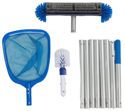 Depisuta Schwimmbad-Reinigungsset Inklusive Laubkescher, Pool-Bürstenkopf, Handschrubber und Stange, Pool-Werkzeug-Set für Oberirdische Pools, Teiche, Spas, Whirlpools