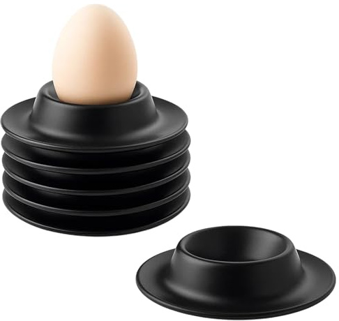 PDirat Eierbecher Schwarz Set, 6 Stück Hochwertige Robustem Kunststoff Eierbecher, Rund Lustige Stapelbar Frühstück Eierhalter für Camping und Familienfeiern
