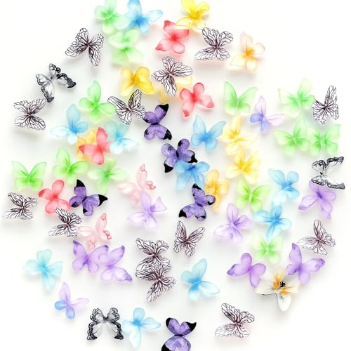 60 Stück Mikro Schmetterling Resin, Sortiert Bunte Kleine Schmetterlinge Deko Mini Miniaturen Puppenhaus Zubehör 3D Schmetterling Nagel Charms Landschaftsdekorationen zum Basteln Feenhaus DIY