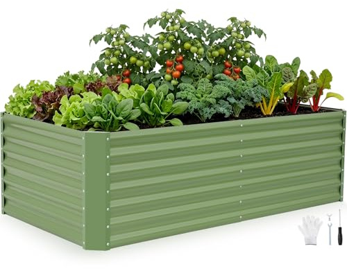 INNO STAGE Verzinkte Hochbeet-Bausätze, 180 x 90 x 53 cm – Hochbeete aus Metall für den Außenbereich, hohe, große Hochbeete aus Stahl für Gemüse und Blumen, Pflanzkästen für den Außenbereich – Grün