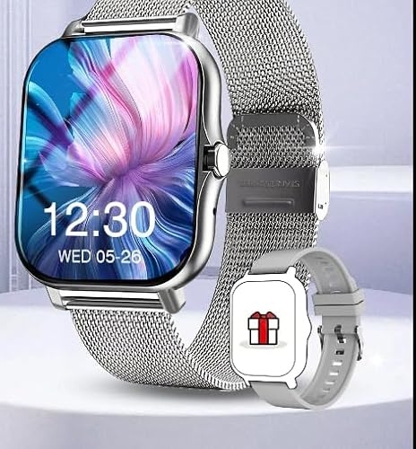 Générique Montre Connectée Smartwatch avec Appels Bluetooth, Écran 1.41 Pouces, Bracelet Maille Milanaise Rose Gold, Assistant Vocal, Notifications Messages (Argent)