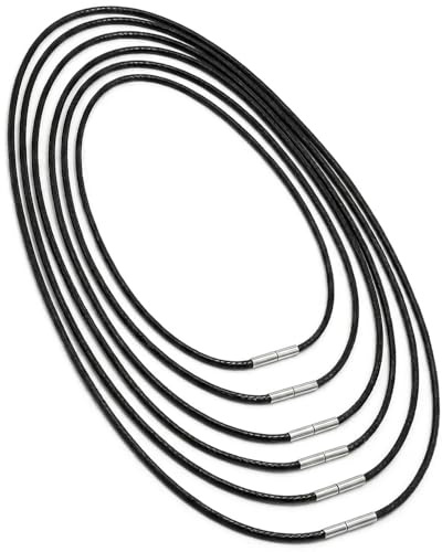 YAWYO Lot de 6 cordons de collier en cuir avec fermoir – 40 cm, 45 cm, 50 cm, 55 cm, 60 cm, 70 cm – Colliers en cuir noir pour hommes et femmes – Pour la création de bijoux DIY