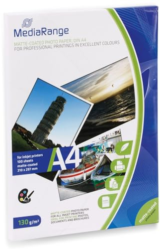 MediaRange 210 x 297mm Fotopapier für Tintenstrahldrucker, matt, 130g, 100 Blatt