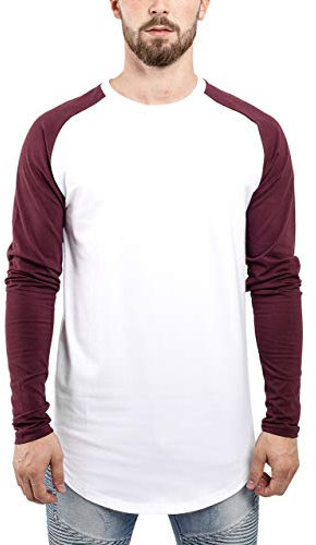 Blackskies Baseball Longsleeve T-Shirt | Langes Oversize Fashion Basic Langarm Raglan Herren Longshirt Long Tee Melliert - Weiß-Burgundy X-Large XL