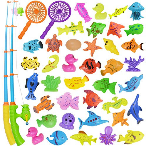 Angeln spielzeug, Badespielzeug, 39 Stücke Magnetisches Angeln spielzeug, Originales farbiges wasserdichtes schwebendes Spielzeug in der Badewanne Lernspielset zum Angelnlernen