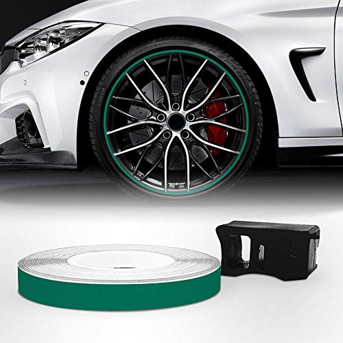 4R Quattroerre.it 10346 Wheel Trim Strisce Adesive Rifrangenti con Applicatore per Cerchi Auto, Verde, 7 mm x 6 mt