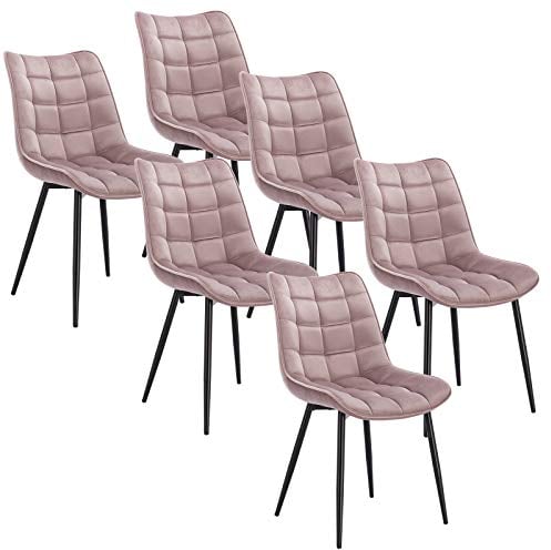 WOLTU Esszimmerstühle 6er Set Küchenstuhl Polsterstuhl Wohnzimmerstuhl Sessel mit Rückenlehne, Sitzfläche aus Samt, Metallbeine, Rosa BH142rs-6