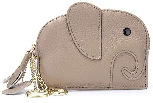 Aileder Leder-Schlüsselanhänger Geldbörse Designer Elefant Münzen Geldbörse Schlüsselkarten-Etui mit Schlüsselring für Frauen Damen Mädchen,Grau