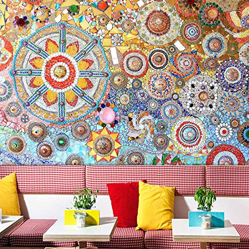 Vintage en trois dimensions couleur de papier peint de papier peint style ethnique boutique marocaine style ethnique bohème ongles Papier Peint 3D Faux Cuir Vinyle Mural Chambre Salle-150cm×105cm