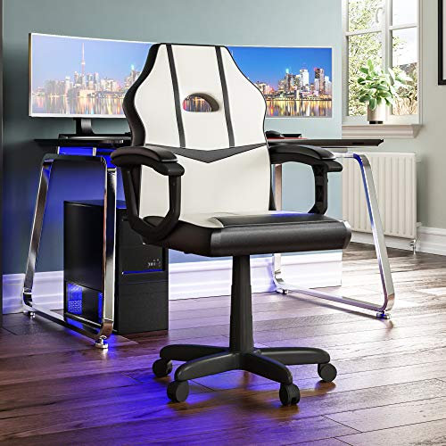 Vida Designs Racing Comet Gaming Computer Chair, White & Black, Office Executive Adjustable Swivel Recliner Pu Faux-Leather (UKFR Certified)