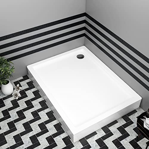 Bathroom Rectangular 1000 x 800mm Shower Tray with Riser Kit Plinth for Shower Enclosure Gloss White Slimline