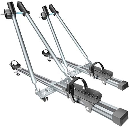 Mossa 2x Portabici da tetto, Portabiciclette con barra in alluminio e chiusura a chiave - BR9492