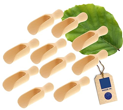 10x HOFMEISTER® Dosier-Schaufel aus Holz, 10,5 cm, Mess-Löffel für Gewürze, Tee, Kaffee & Getreide, sicheres Dosieren, Abwiegen, Befüllen in Vorratsbehältern, Teedosen & Einmachgläsern