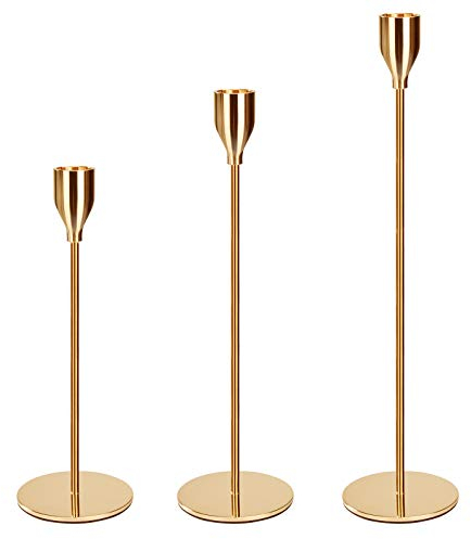 Kerzenhalter, Kerzenständer, Goldenes Kerzenlicht Stabkerze Hoch Metall Deko Kerzenleuchter für Party, Hochzeit, Abendessen, Weihnachtsdekoration, 3 Stück