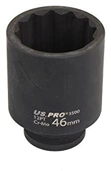 US PRO 46mm 1/2 dr 12 Point Deep Impact Socket 85mm Long 3500