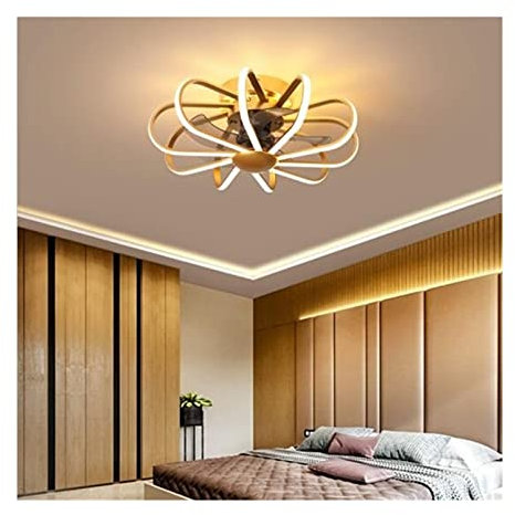SCH LED Ceiling Fan with Light, Black White Gold Industrial Ceiling Fan Retractable Blades Vintage Cage Chandelier Fan with Remote Control Invisible Fan for Light Living Room, Bedroom (Gold)