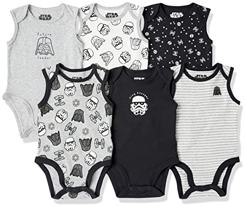 Amazon Essentials Disney | Marvel | Star Wars Unisex Baby Ärmellose Bodys, 6er-Pack, Star Wars Tiny Trooper, Frühchen