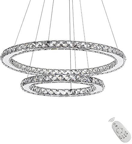 AufuN 48W Moderne Kristall LED 2 Ring Design, Kreative Kronleuchter Hängelampe für Schlafzimmer Wohnzimmer Esszimmer (Dimmbar, 48W)