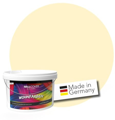 WALLCOVER hochwertige Wandfarbe für Innen | Gelb Orange Pastell | 5L für 40m² | Hochdeckende Innenfarbe (Klasse 1) in Gelborange Matt | Profi Qualität aus Deutschland