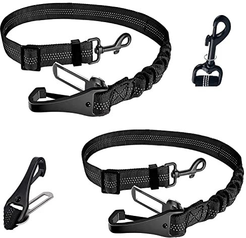 Kelivi 2-in-1 Dog Seat Belt 2 Packs - Adjustable Dog Car Harness Belt with Hook Latch Bar & Seatbelt Buckle (Black)
