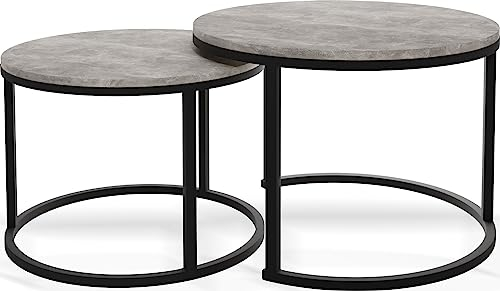 WFL GROUP Runde Satztische Couchtische - Loft-Stil Couchtische Metallbeine - 2 in 1 - Zwei Industrielle Getrennte Tische für Wohnzimmer - Beton