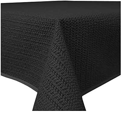Gartentischdecke Outdoor rechteckig wetterfest wasserabweisend rutschfest abwischbar PVC Weichschaum Tischdecke für Garten, Balkon, Terrasse und Camping (Schwarz, 130 x 160 cm)