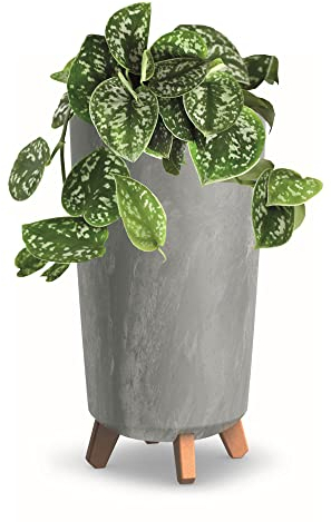 Blumentopf mit Füßen HOH Pflanzkübe D 20 cm hell Grau Kunststoff Töpfe Beton Optik Übertöpfe