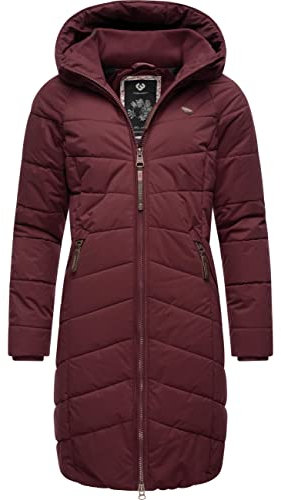 Ragwear Damen Wintermantel warmer wasserdichter Steppmantel lang mit Kapuze Dizzie Coat Wine Red Gr. S