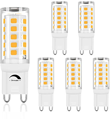 CQTLED G9 LED Bulb Dimmable 4W AC220V,Warm White 2700K 400LM,No-Flicker, G9 Led Light Bulb Replacement for 40 Watts Halogen (6 Pack)