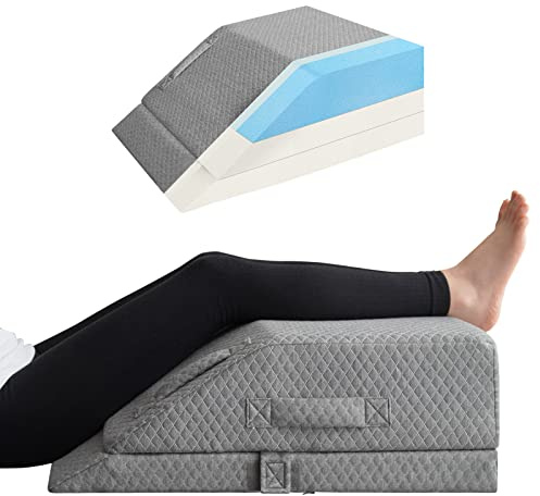 Adjustable Leg Elevation Pillows for Swelling, Cooling Gel Memory Foam Wedge Pillows for After Surgery, Sciatica Back Knee Hip Ankles Pain Relief, Leg Pillows for Sleeping Blood Circulation