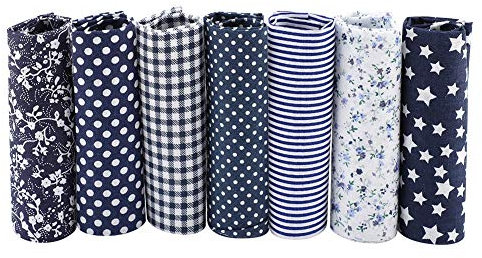 7 Stück Baumwollstoff, 50 x 50 cm Patchwork Stoffe, Stoffpaket zum Quilten DIY Patchwork Stoff zum Quilten DIY Basteln Handwerken(Blau)