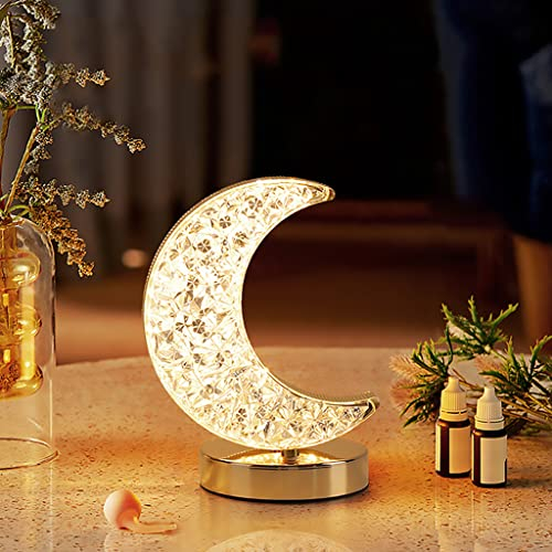 Crystal Moon Led Touch Control Table Lamp, USB Rechargeable Acrylic 3 Way Touch Sensor Bedside Moon Desk Lamps, Cute Atmosphere LED Nightstand Light for Bedroom Nursery Living Room