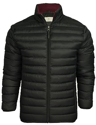 Xact Men's Insulated Funnel Neck Quilted Puffer Jacket, Soft Fleece-Lined Collar, Front Zipped Hand Pockets (Jet Black) L