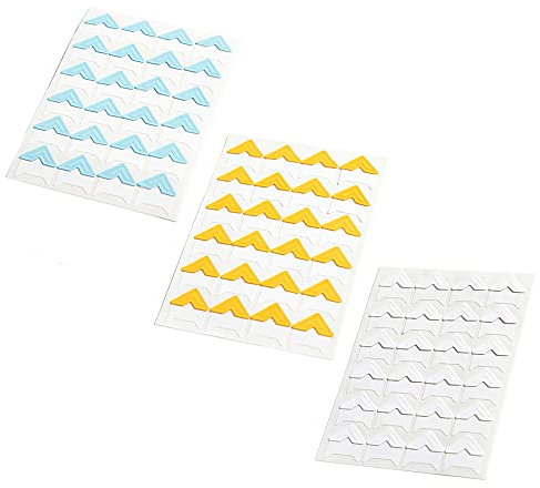 15 Blatt Fotoecken Aufkleber Selbstklebend, DIY Album Corner Aufkleber, Fotoecken für Scrapbook Fotoalbum Memory Book Trip Journal(Blaux5+Gelbx5+Weißx5)