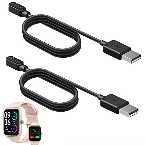 Compatible for TOOBUR Smart Watch 1.8 Charger, 2 Pin Magnetic USB Replacement Charging Compatible with TOOBUR, TEMINICE, VRPEFIT, Konitee, Gydom, IDW13, Faweio IDW13 1.8 Watch (2 Pack-Black+Black)
