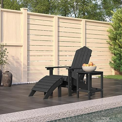 Chusui Adirondack-Gartenstuhl mit Hocker & Tisch, Gartensessel, Campingstuhl, Terassenstühle, Gartenmöbel, Balkon Stühle, Balkonstuhl, Hochlehner, Stühle Für Draußen, HDPE Anthrazit