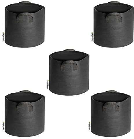 EarlyGrow 5-Pack 30 litres (8 US gallon) Fabric Plant Grow Bags Heavy Duty Breathable Nonwoven Smart Growing Growbag Planters Potato, Tomato, Chilli Peppers, Cucumbers and Other Fruit and Vegetables