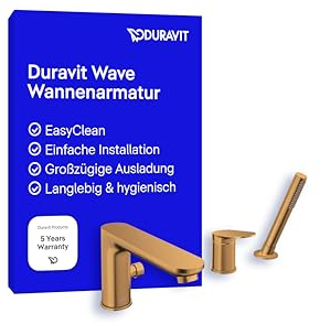 Duravit Wave 3-Loch Wannenarmatur, Einhebel-Wannenmischer mit Keramikmischsystem, Badewannenarmatur, Bronze Gebürstet