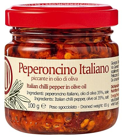 Calvi - Pikante Chilis in Olivenöl, 100 g Glas, Extraportion Schärfe in Pastasaucen, Dips, Pizzen oder Hühnchengerichten, unwiderstehliche Kombination, die Liebhaber scharfer Speisen begeistern wird
